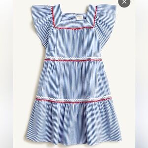 J.Crew Crewcuts Blue & White Striped Flutter-sleeve Sundress Rickrac Trim Size 5